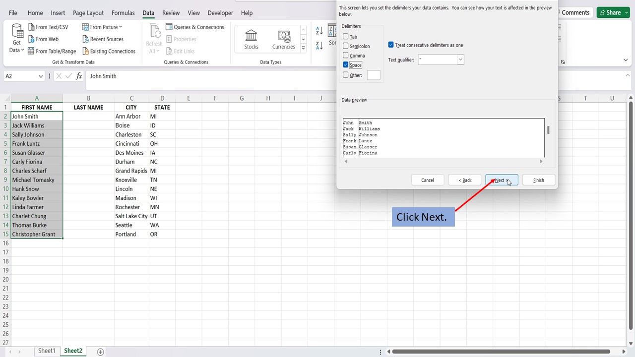 How To Split First And Last Name Into Two Columns in excel