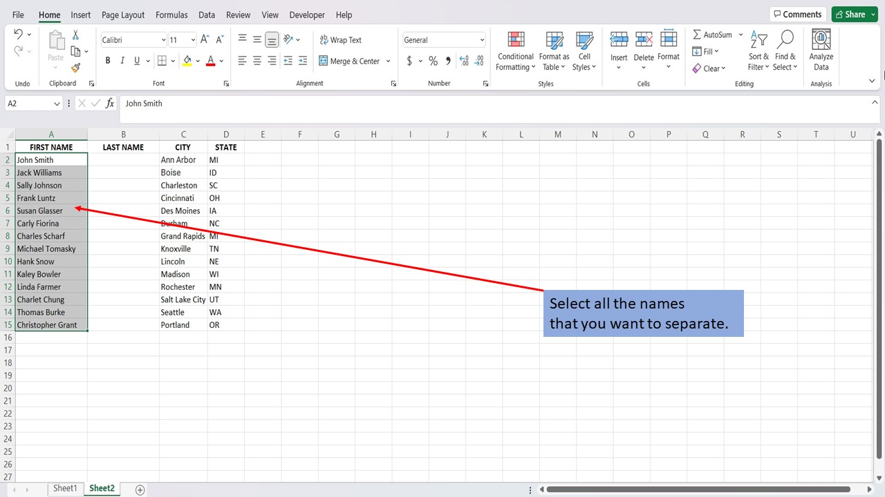 How To Split First And Last Name Into Two Columns in excel