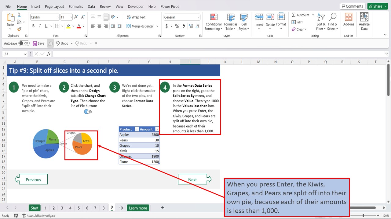 Ten Tips For Excel Charts | Tip # 9 | Split off slices into a second pie