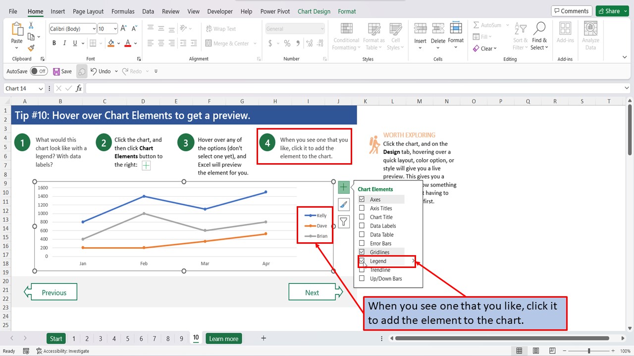Ten Tips For Excel Charts | Tip # 10 | Hover over chart elements to get ...