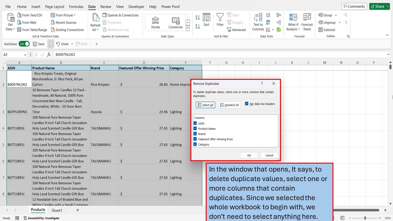how to delete duplicates on excel