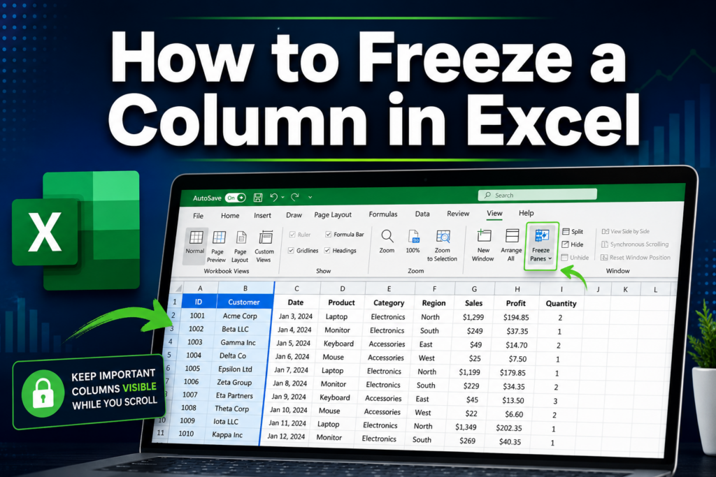how to freeze a column in excel