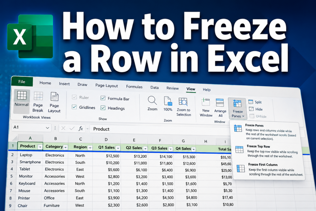 how to freeze a row in excel