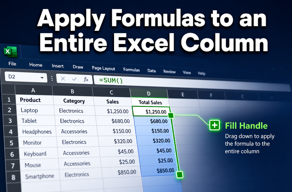 how to insert formula in excel for entire column