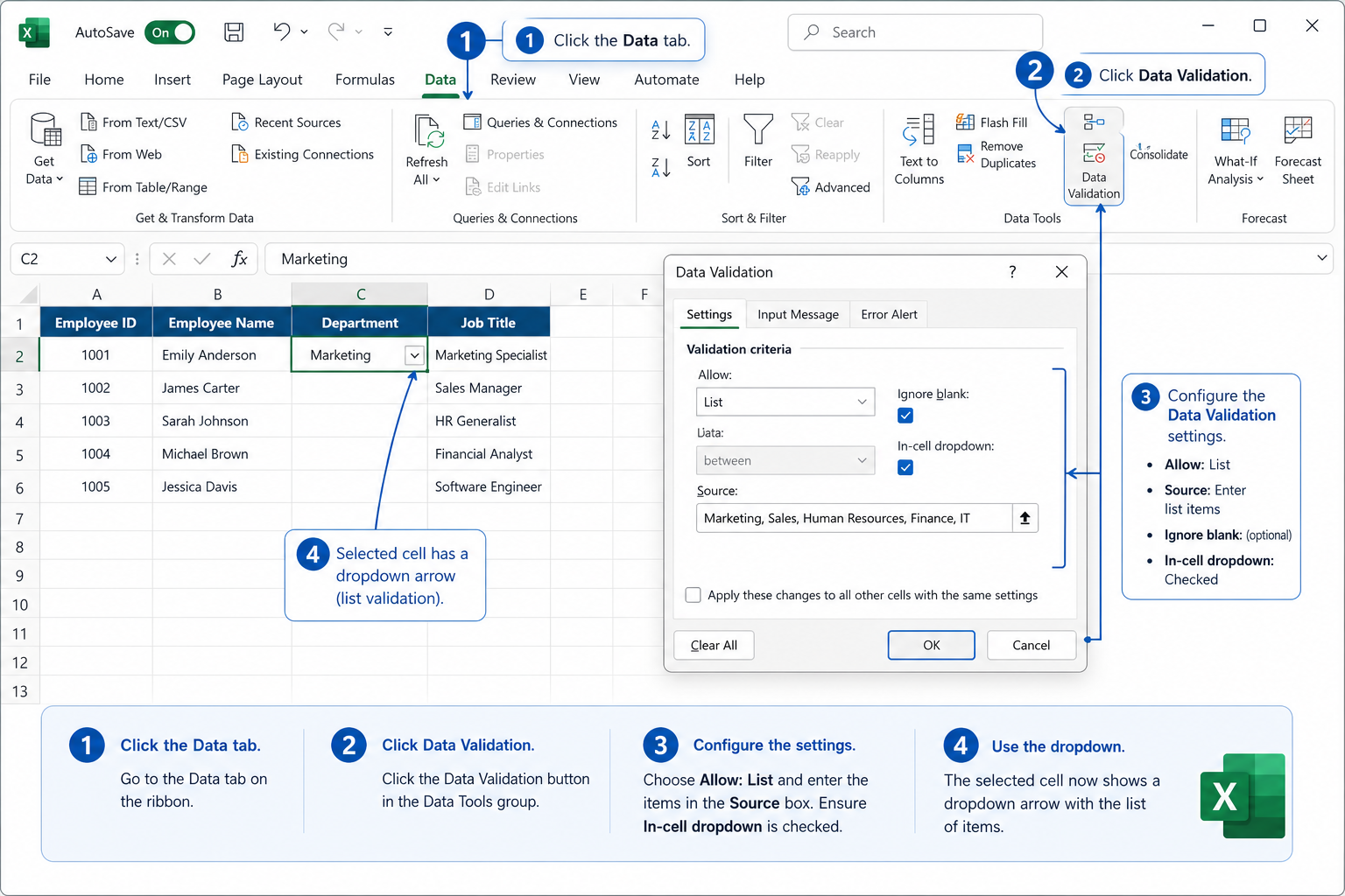 How To Create a Dropdown Menu in Excel: The Basic Method