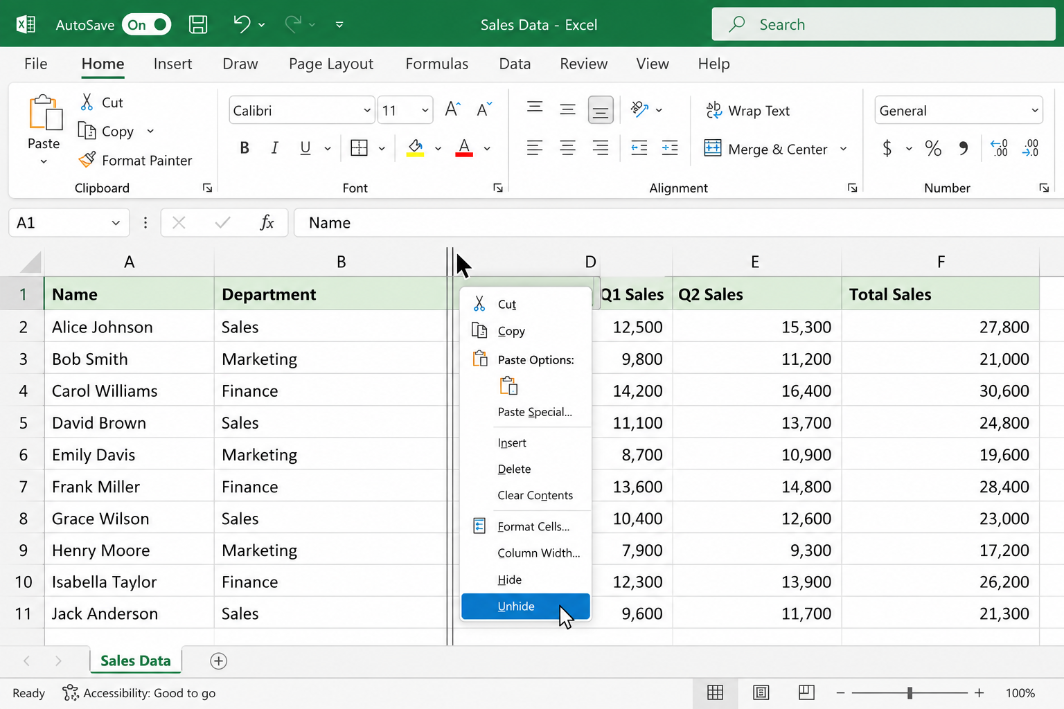 How to Unhide Columns in Excel: The Standard Method