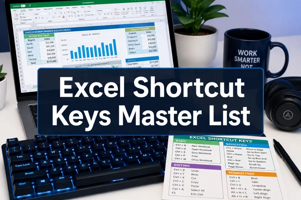Excel Shortcut Keys: A Complete Master List Organized by Task (Navigation, Editing, Formatting, Formulas, and Data Tools)