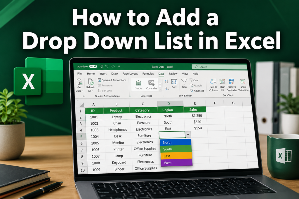how to add drop down list in excel