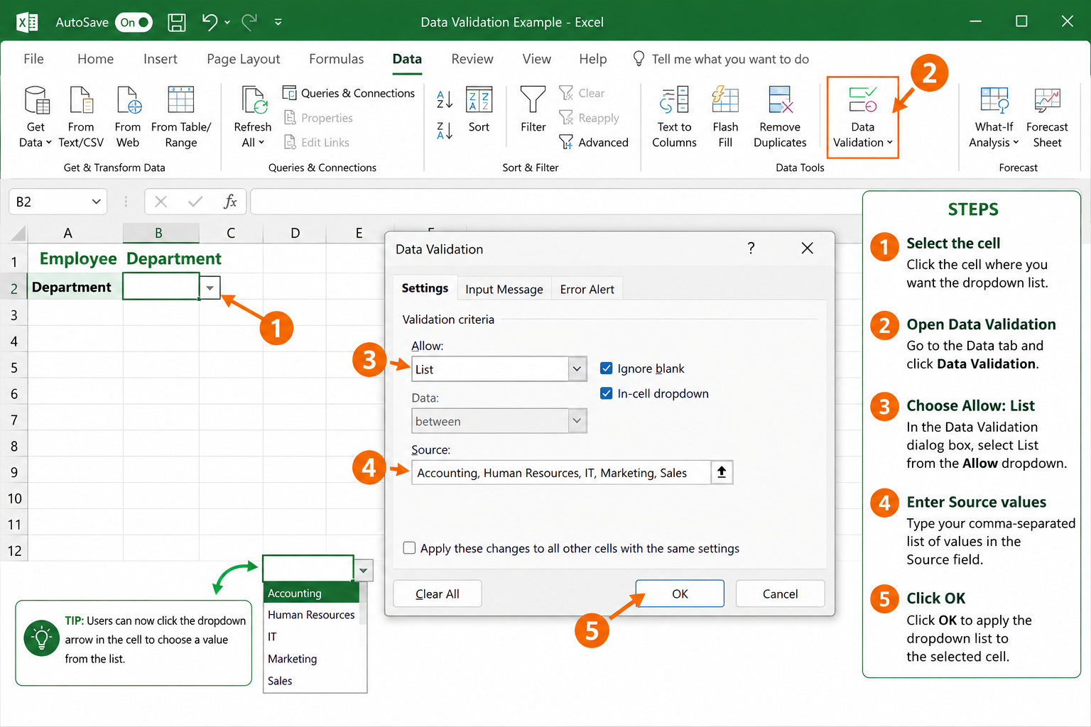 How to Add a Drop Down List in Excel: Step by Step