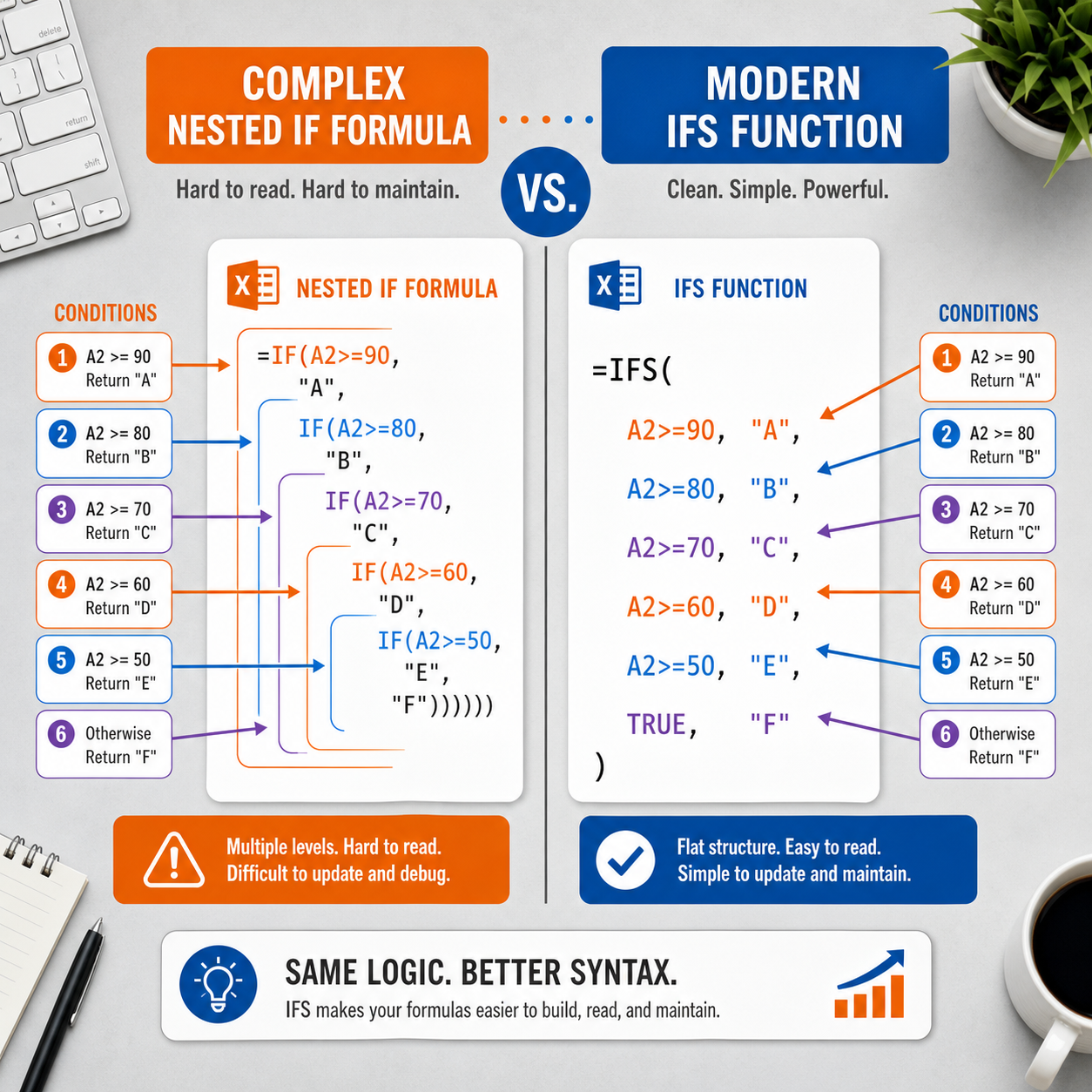 When Should I Use IF vs. IFS Statements in Excel?