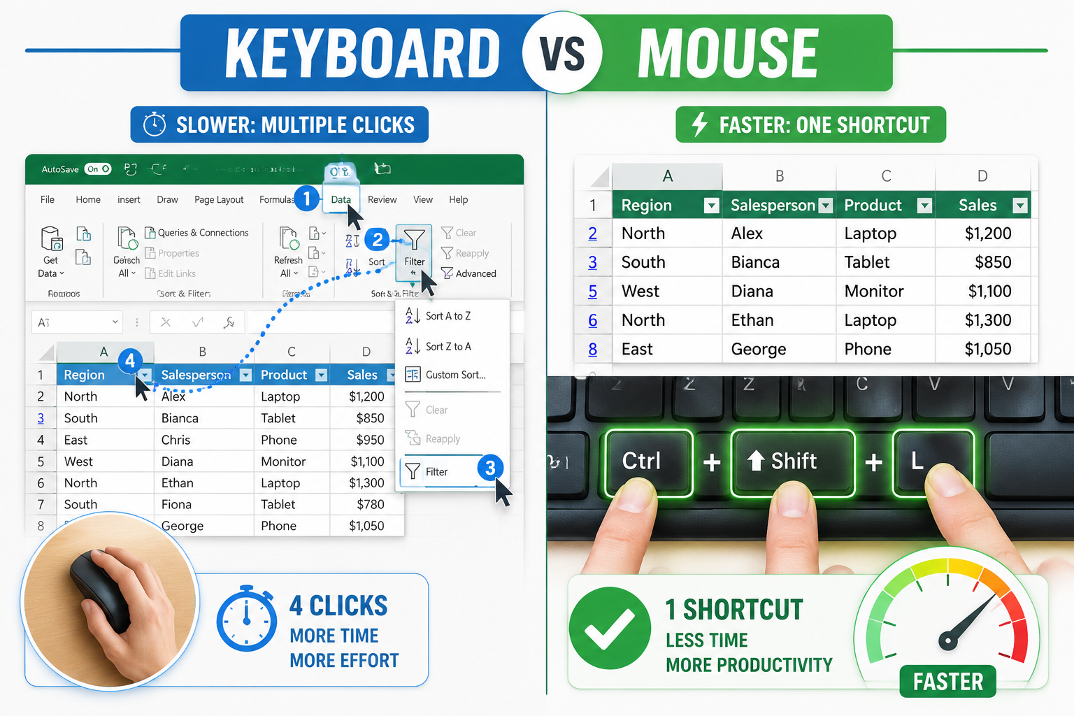 Keyboard Shortcuts vs. Mouse Clicks in Excel: Which Is Faster?